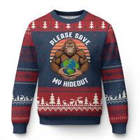 Funny Earth Day Bigfoot Ugly Christmas Sweater Please Save My Hideout