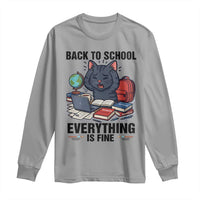 Funny Black Cat Long Sleeve Shirt Back To School Everything Is Fine - Wonder Print Shop