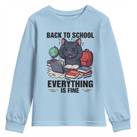 Funny Black Cat Youth Sweatshirt Back To School Everything Is Fine - Wonder Print Shop