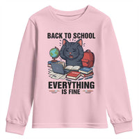 Funny Black Cat Youth Sweatshirt Back To School Everything Is Fine - Wonder Print Shop