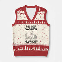 I Just Want To Garden And Hangout With My Dog V-Neck Knit Sweater Vest Gardener Gift - Wonder Print Shop