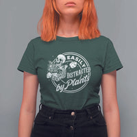 Easily Distracted By Plants Skeleton T Shirt For Women Funny Gardener Plant Lover - Wonder Print Shop
