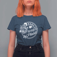 Easily Distracted By Plants Skeleton T Shirt For Women Funny Gardener Plant Lover - Wonder Print Shop