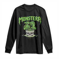 Monstera Lover Houseplant Gift Long Sleeve Shirt Skull Plant Pot Graphic - Wonder Print Shop