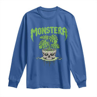 Monstera Lover Houseplant Gift Long Sleeve Shirt Skull Plant Pot Graphic - Wonder Print Shop