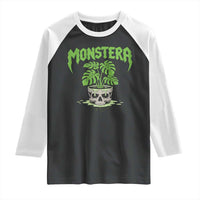 Monstera Lover Houseplant Gift Raglan Shirt Skull Plant Pot Graphic - Wonder Print Shop