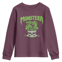 Monstera Lover Houseplant Gift Youth Sweatshirt Skull Plant Pot Graphic - Wonder Print Shop