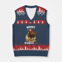 Funny Black Santa Cowboy V-Neck Knit Sweater Vest Merry Kwanzaa Cultural Pride Gift - Wonder Print Shop