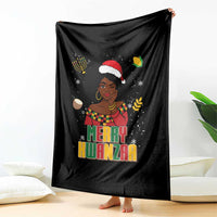 Merry Kwanzaa African American Girl Santa Hat Throw Blanket Christmas Gift - Wonder Print Shop