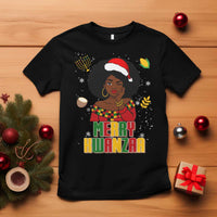 Merry Kwanzaa African American Girl Santa Hat T Shirt Christmas Gift - Wonder Print Shop