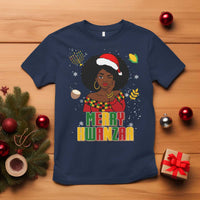 Merry Kwanzaa African American Girl Santa Hat T Shirt Christmas Gift - Wonder Print Shop