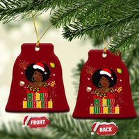 Merry Kwanzaa African American Girl Santa Hat Ceramic Ornament Christmas Gift - Wonder Print Shop
