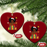 Merry Kwanzaa African American Girl Santa Hat Ceramic Ornament Christmas Gift - Wonder Print Shop