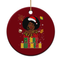 Merry Kwanzaa African American Girl Santa Hat Ceramic Ornament Christmas Gift - Wonder Print Shop