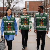 Merry Kwanzaa African American Girl Santa Hat V-Neck Knit Sweater Vest Xmas Gift - Wonder Print Shop