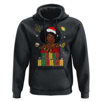 Merry Kwanzaa African American Girl Santa Hat Hoodie Christmas Gift - Wonder Print Shop