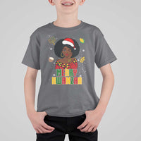 Merry Kwanzaa African American Girl Santa Hat T Shirt For Kid Christmas Gift - Wonder Print Shop