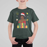 Merry Kwanzaa African American Girl Santa Hat T Shirt For Kid Christmas Gift - Wonder Print Shop