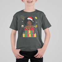 Merry Kwanzaa African American Girl Santa Hat T Shirt For Kid Christmas Gift - Wonder Print Shop