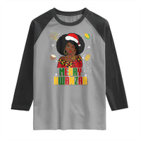 Merry Kwanzaa African American Girl Santa Hat Raglan Shirt Christmas Gift - Wonder Print Shop