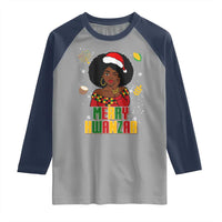Merry Kwanzaa African American Girl Santa Hat Raglan Shirt Christmas Gift - Wonder Print Shop