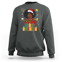 Merry Kwanzaa African American Girl Santa Hat Sweatshirt Christmas Gift - Wonder Print Shop