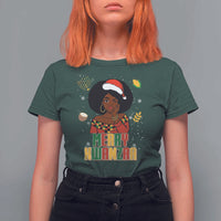 Merry Kwanzaa African American Girl Santa Hat T Shirt For Women Christmas Gift - Wonder Print Shop
