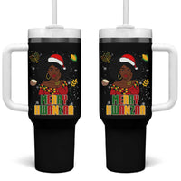 Merry Kwanzaa African American Girl Santa Hat Tumbler With Handle Christmas Gift - Wonder Print Shop