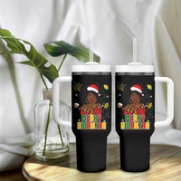 Merry Kwanzaa African American Girl Santa Hat Tumbler With Handle Christmas Gift - Wonder Print Shop