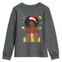Merry Kwanzaa African American Girl Santa Hat Youth Sweatshirt Christmas Gift - Wonder Print Shop