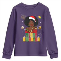 Merry Kwanzaa African American Girl Santa Hat Youth Sweatshirt Christmas Gift - Wonder Print Shop