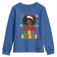 Merry Kwanzaa African American Girl Santa Hat Youth Sweatshirt Christmas Gift - Wonder Print Shop