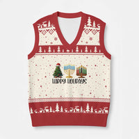 Xmas Hanukkah Kwanzaa Celebration Gift V-Neck Knit Sweater Vest Happy Holidays - Wonder Print Shop