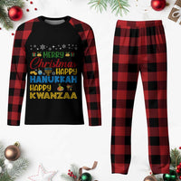 Celebrate All Holidays Merry Xmas Hanukkah Kwanzaa Gift Plaid Pajama Set - Wonder Print Shop