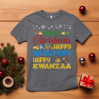 Celebrate All Holidays Merry Christmas Hanukkah Kwanzaa Gift T Shirt - Wonder Print Shop