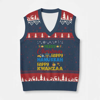 Celebrate All Holidays Merry Xmas Hanukkah Kwanzaa Gift V-Neck Knit Sweater Vest - Wonder Print Shop