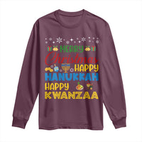 Celebrate All Holidays Merry Christmas Hanukkah Kwanzaa Gift Long Sleeve Shirt - Wonder Print Shop