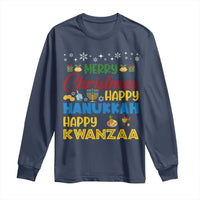 Celebrate All Holidays Merry Christmas Hanukkah Kwanzaa Gift Long Sleeve Shirt - Wonder Print Shop