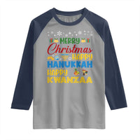 Celebrate All Holidays Merry Christmas Hanukkah Kwanzaa Gift Raglan Shirt - Wonder Print Shop