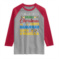 Celebrate All Holidays Merry Christmas Hanukkah Kwanzaa Gift Raglan Shirt - Wonder Print Shop