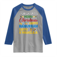Celebrate All Holidays Merry Christmas Hanukkah Kwanzaa Gift Raglan Shirt - Wonder Print Shop