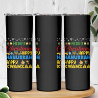 Celebrate All Holidays Merry Christmas Hanukkah Kwanzaa Gift Skinny Tumbler - Wonder Print Shop