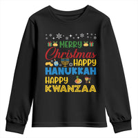 Celebrate All Holidays Merry Christmas Hanukkah Kwanzaa Gift Youth Sweatshirt - Wonder Print Shop