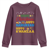 Celebrate All Holidays Merry Christmas Hanukkah Kwanzaa Gift Youth Sweatshirt - Wonder Print Shop