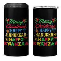 Merry Christmas Hanukkah Kwanzaa 4 in 1 Can Cooler Tumbler Funny Holiday Gift - Wonder Print Shop
