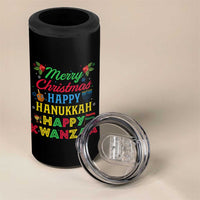 Merry Christmas Hanukkah Kwanzaa 4 in 1 Can Cooler Tumbler Funny Holiday Gift - Wonder Print Shop