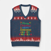 Merry Xmas Hanukkah Kwanzaa V-Neck Knit Sweater Vest Funny Holiday Gift - Wonder Print Shop