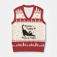 Sexy Cat Holiday Lights Womens Rights Supporter V-Neck Knit Sweater Vest Xmas Feminist Gift - Wonder Print Shop