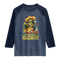 Funny Cinco De Mayo Frog Raglan Shirt Just Here For Tacos And Margaritas