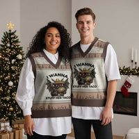 Funny Cinco De Mayo Mothman V-Neck Knit Sweater Vest I Wanna Stuff Her Taco